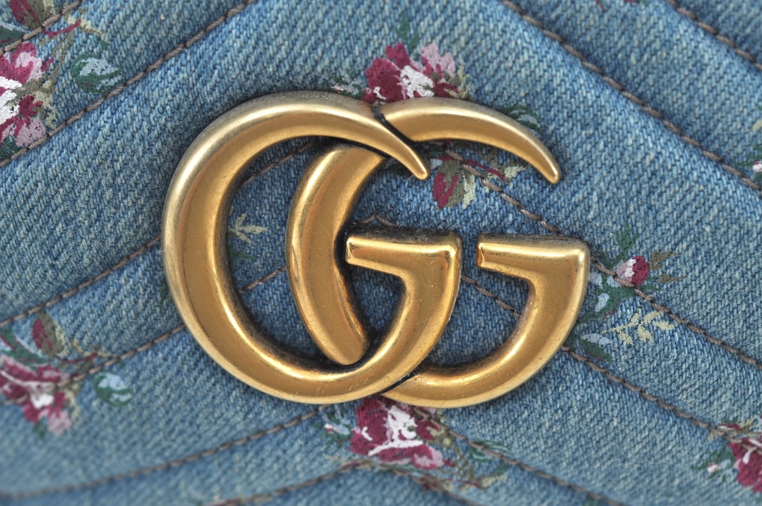 Authentic GUCCI GG Marmont Chain Shoulder Cross Body Bag Denim 447632 Blue K8880