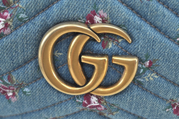 Authentic GUCCI GG Marmont Chain Shoulder Cross Body Bag Denim 447632 Blue K8880