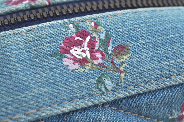 Authentic GUCCI GG Marmont Chain Shoulder Cross Body Bag Denim 447632 Blue K8880