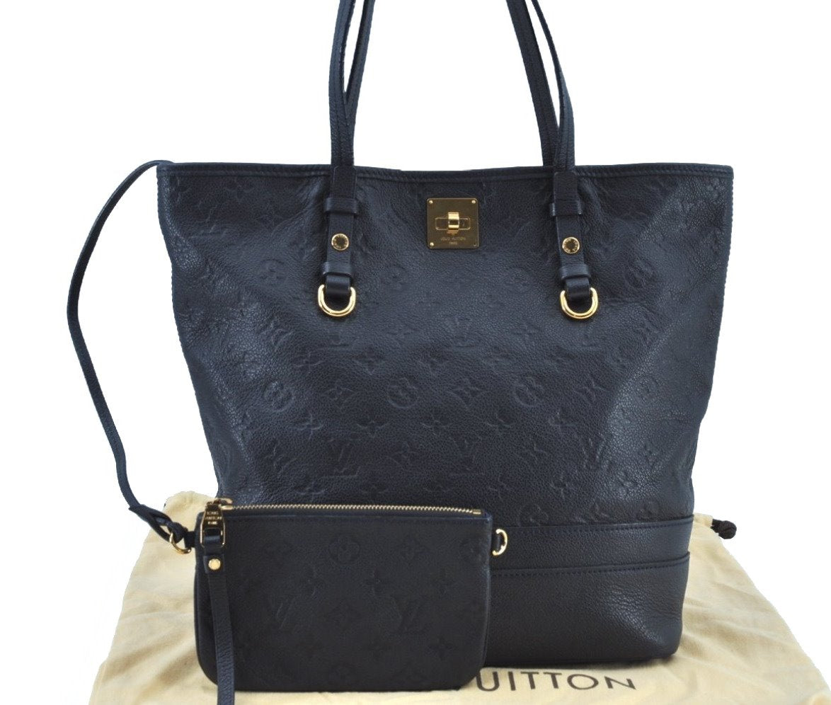 Auth Louis Vuitton Monogram Empreinte Citadine PM Tote Bag Navy M40517 LV K8888