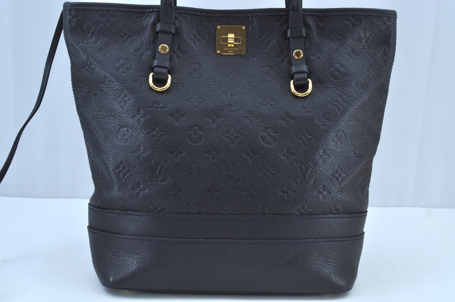 Auth Louis Vuitton Monogram Empreinte Citadine PM Tote Bag Navy M40517 LV K8888