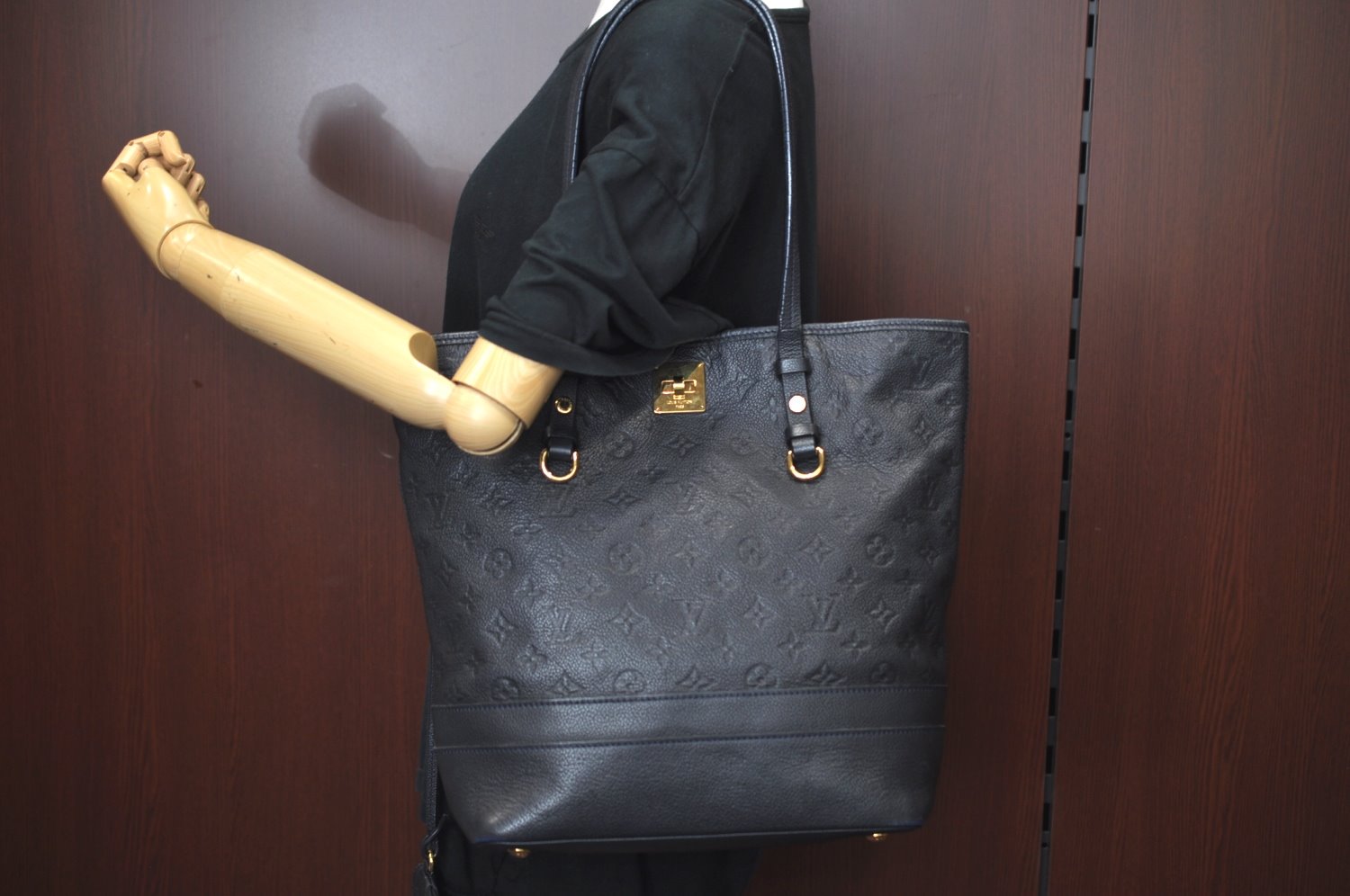 Auth Louis Vuitton Monogram Empreinte Citadine PM Tote Bag Navy M40517 LV K8888