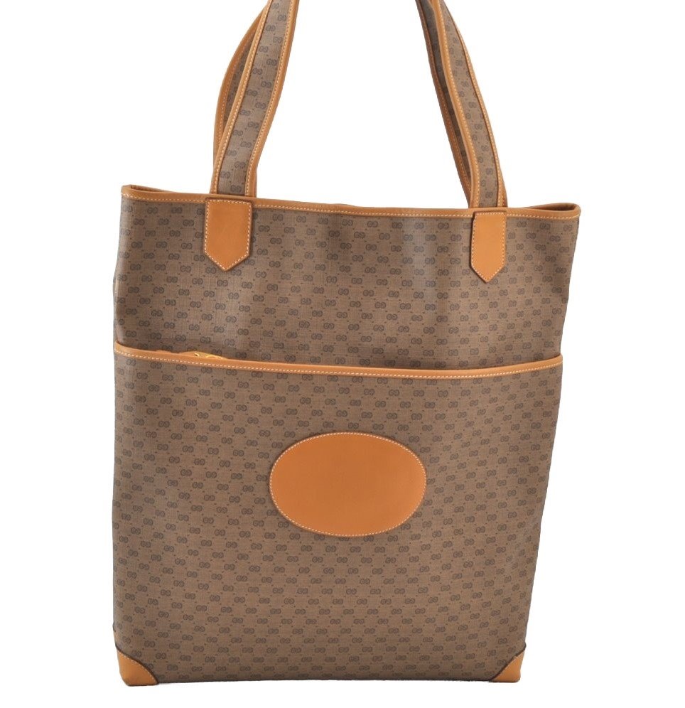 Authentic GUCCI Micro GG PVC Leather ShoulderTote Bag Brown K8895