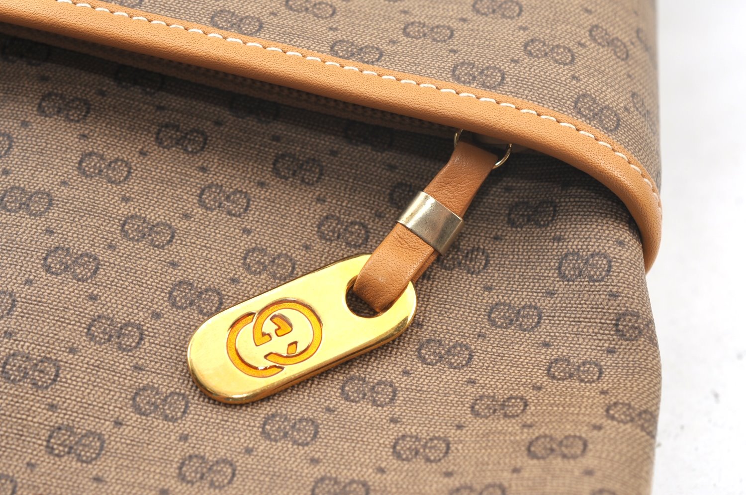 Authentic GUCCI Micro GG PVC Leather ShoulderTote Bag Brown K8895