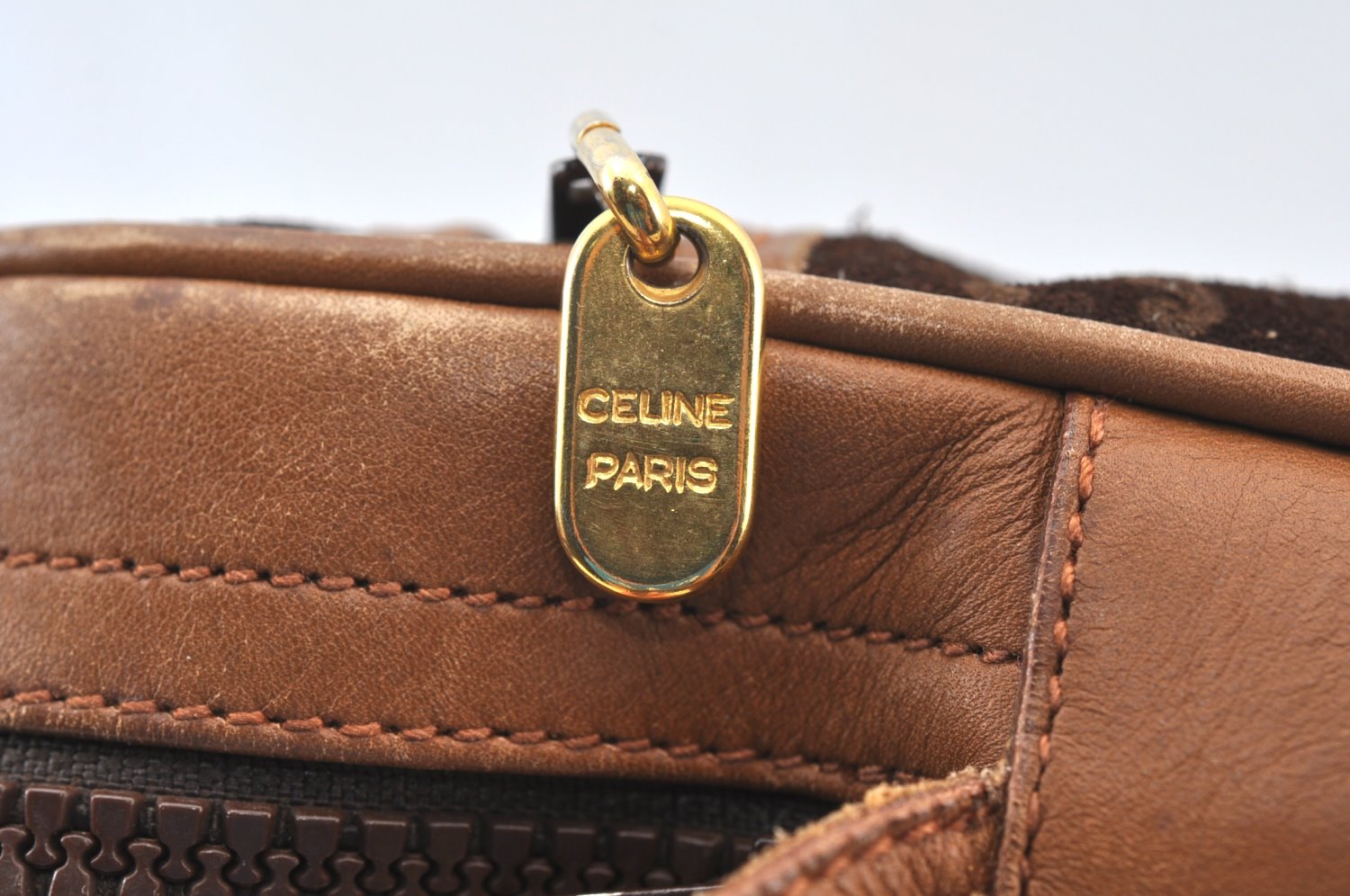 Authentic CELINE Macadam Shoulder Cross Bag Suede Leather Brown K8907