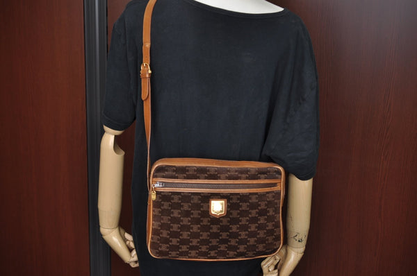 Authentic CELINE Macadam Shoulder Cross Bag Suede Leather Brown K8907