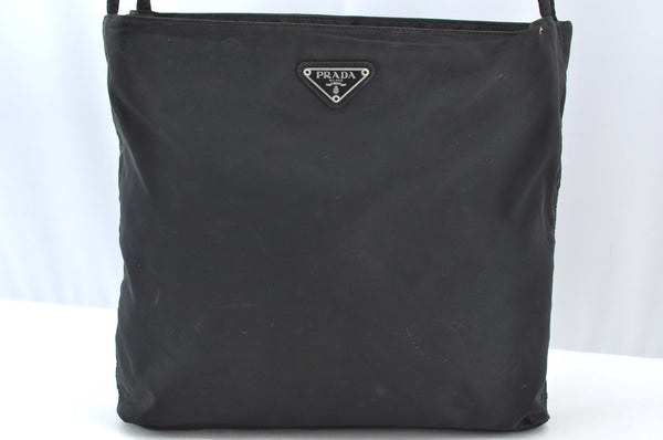 Authentic PRADA Nylon Tessuto Leather Shoulder Bag Black K8908