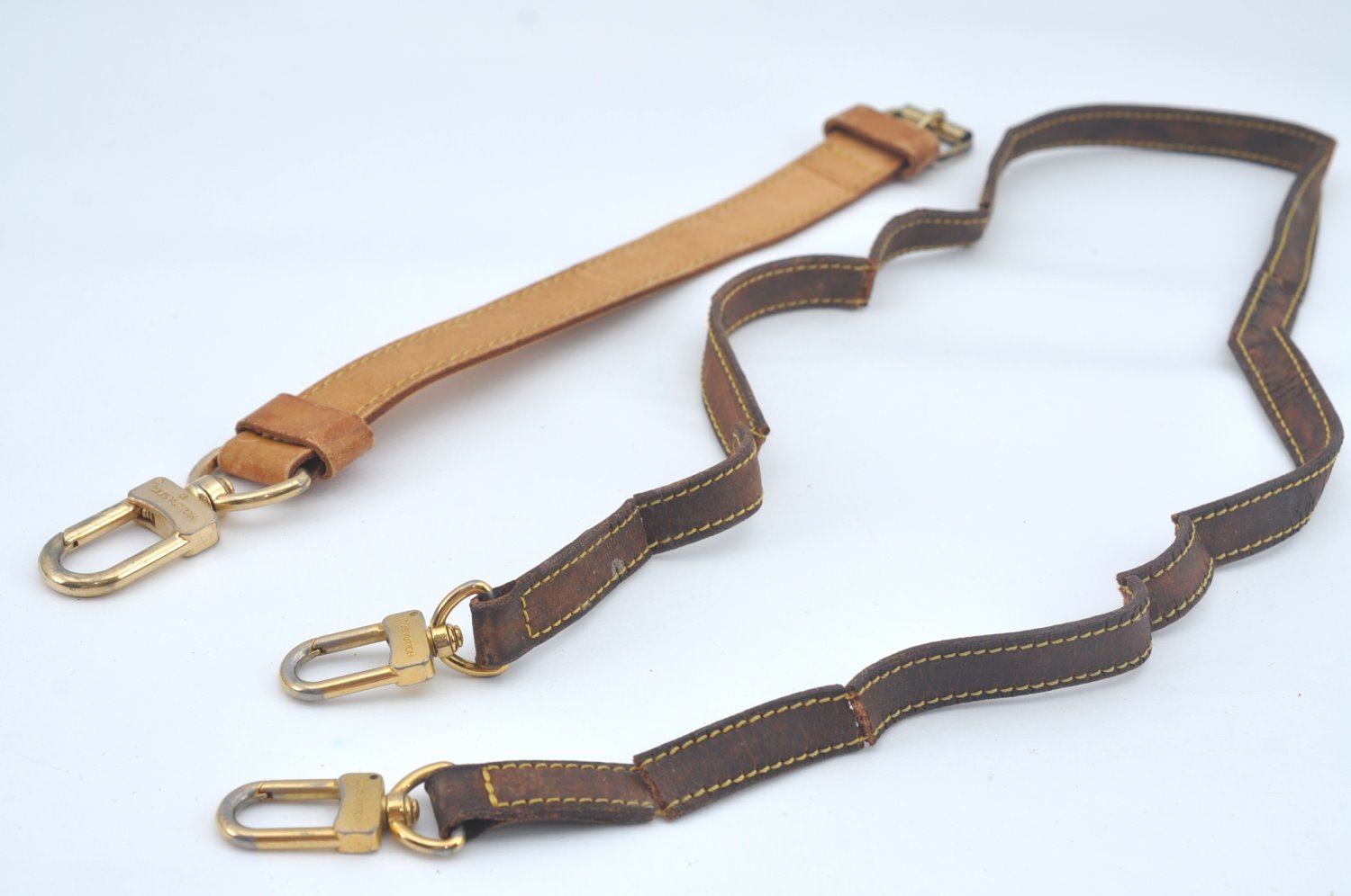 Authentic Louis Vuitton Leather Shoulder Strap Beige LV Junk 2set K8955