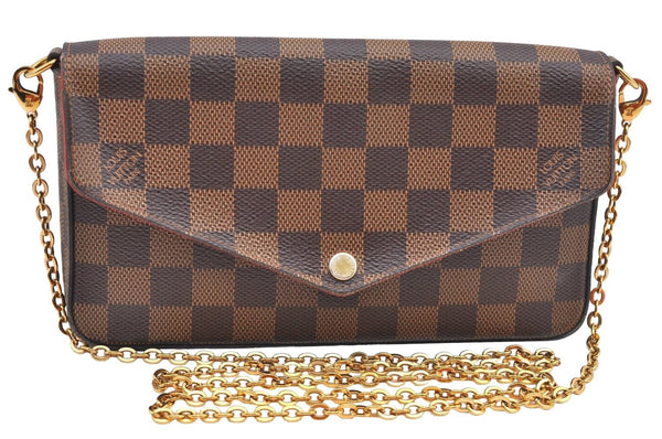 Authentic Louis Vuitton Damier Pochette Felicie N63032 Shoulder Cross Bag K9022