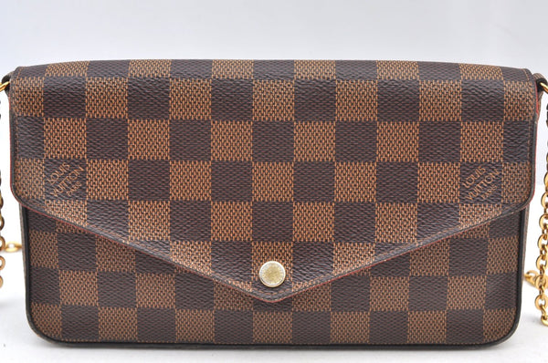 Authentic Louis Vuitton Damier Pochette Felicie N63032 Shoulder Cross Bag K9022