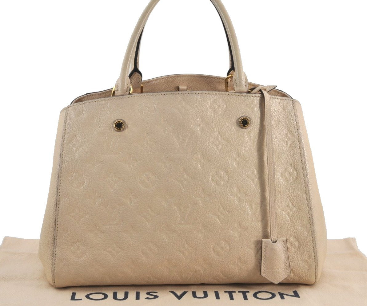 Auth Louis Vuitton Monogram Empreinte Montaigne MM 2Way Hand Bag White LV K9026