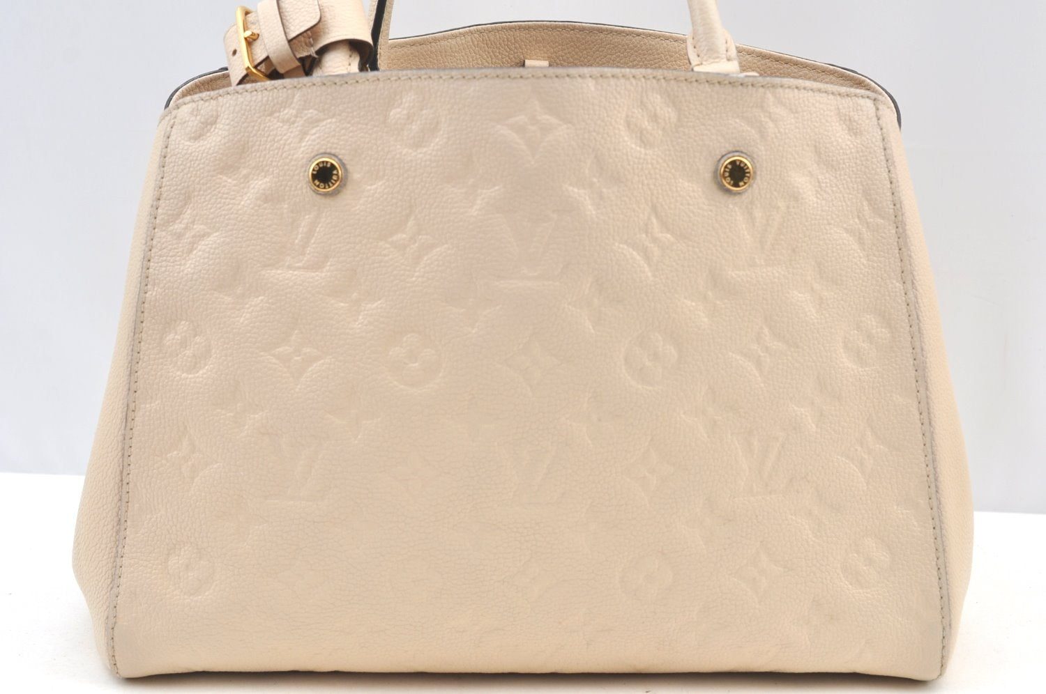 Auth Louis Vuitton Monogram Empreinte Montaigne MM 2Way Hand Bag White LV K9026