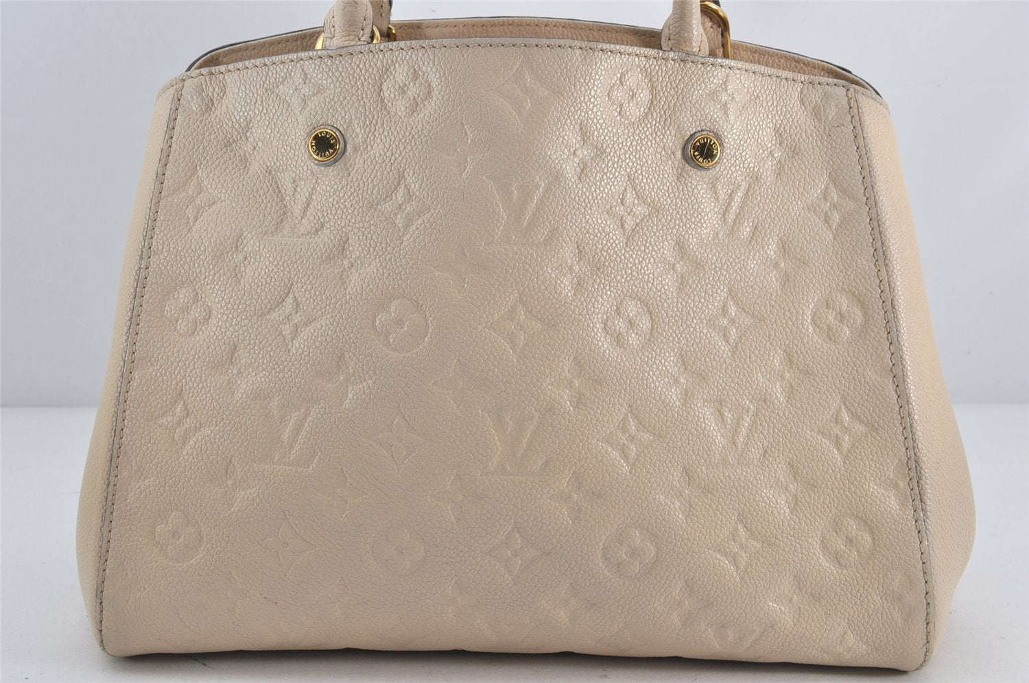 Auth Louis Vuitton Monogram Empreinte Montaigne MM 2Way Hand Bag White LV K9026