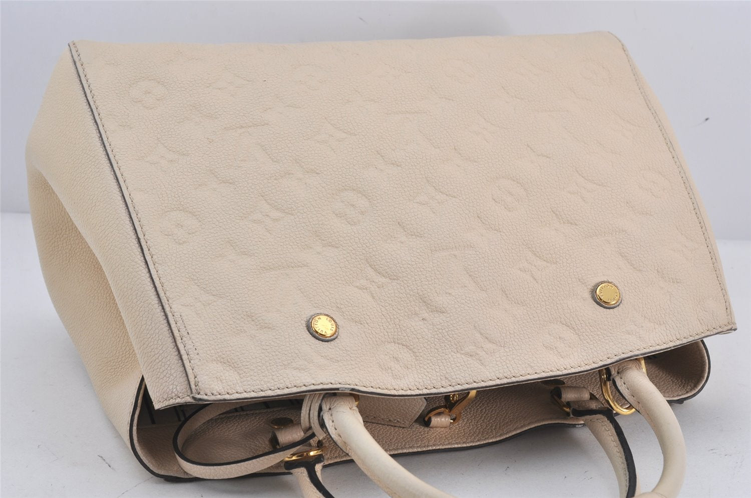 Auth Louis Vuitton Monogram Empreinte Montaigne MM 2Way Hand Bag White LV K9026