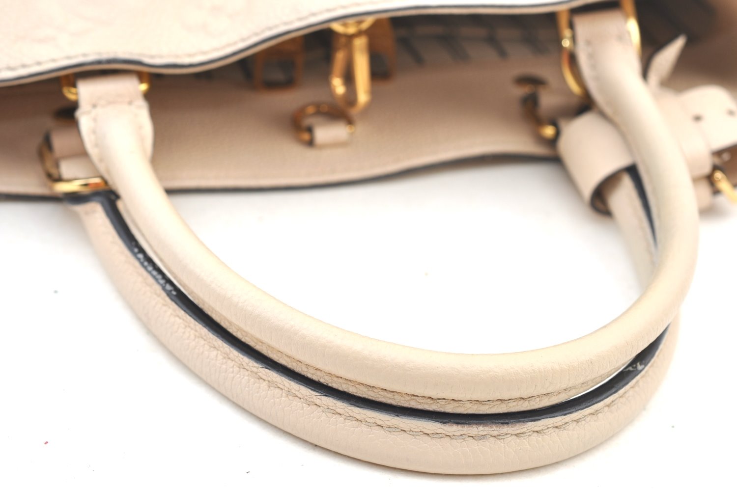 Auth Louis Vuitton Monogram Empreinte Montaigne MM 2Way Hand Bag White LV K9026