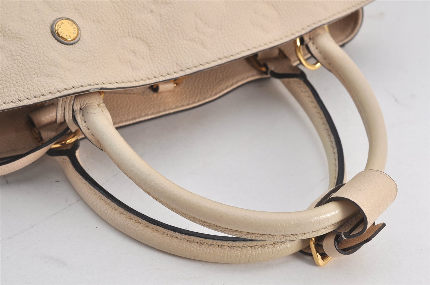 Auth Louis Vuitton Monogram Empreinte Montaigne MM 2Way Hand Bag White LV K9026