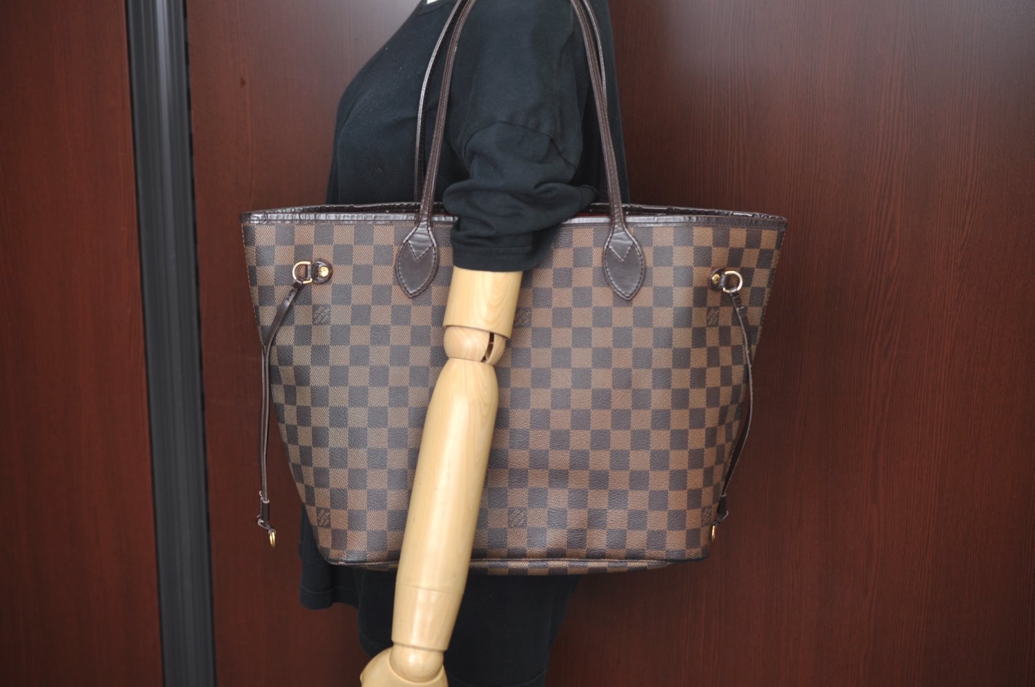 Authentic Louis Vuitton Damier Neverfull MM Shoulder Tote Bag N51105 LV K9049