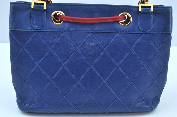 Authentic CHANEL Lamb Skin Bicolore CoCo Mark Chain Shoulder Bag Blue K9057