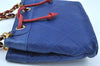 Authentic CHANEL Lamb Skin Bicolore CoCo Mark Chain Shoulder Bag Blue K9057