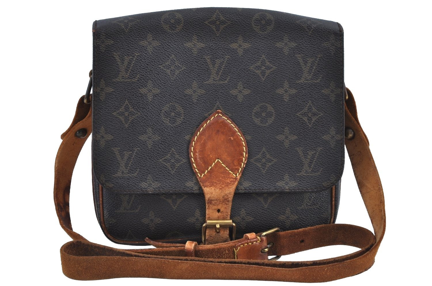 Auth Louis Vuitton Monogram Cartouchiere MM M51253 Shoulder Cross Bag Junk K9065