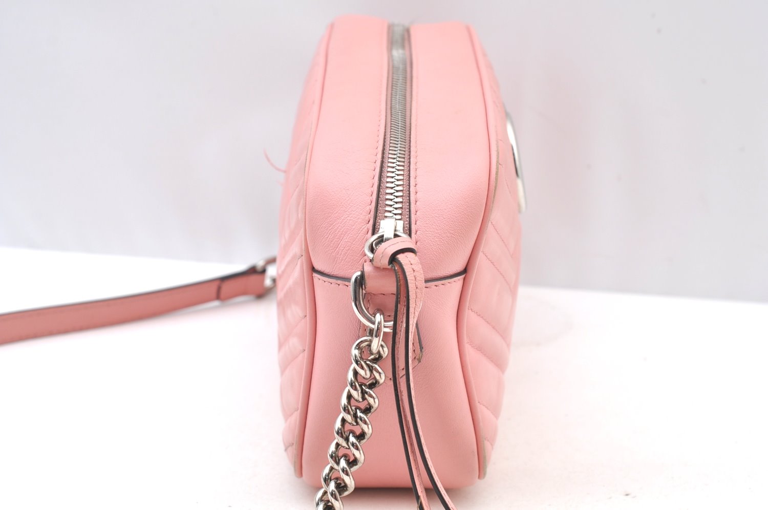 Authentic GUCCI GG Marmont Chain Shoulder Cross Bag Leather 447632 Pink K9083