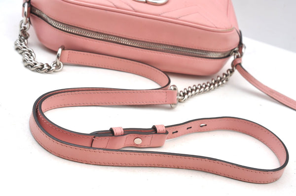 Authentic GUCCI GG Marmont Chain Shoulder Cross Bag Leather 447632 Pink K9083