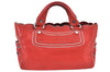 Authentic CELINE Boogie Bag Vintage Hand Bag Purse Leather Red K9091