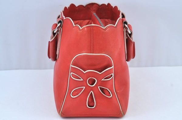 Authentic CELINE Boogie Bag Vintage Hand Bag Purse Leather Red K9091