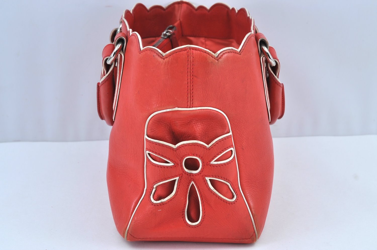 Authentic CELINE Boogie Bag Vintage Hand Bag Purse Leather Red K9091