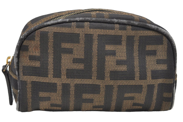 Authentic FENDI Vintage Zucca Pouch Purse Canvas Leather Brown Junk K9092