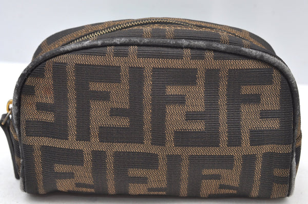 Authentic FENDI Vintage Zucca Pouch Purse Canvas Leather Brown Junk K9092