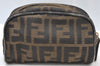 Authentic FENDI Vintage Zucca Pouch Purse Canvas Leather Brown Junk K9092