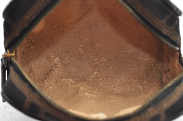 Authentic FENDI Vintage Zucca Pouch Purse Canvas Leather Brown Junk K9092