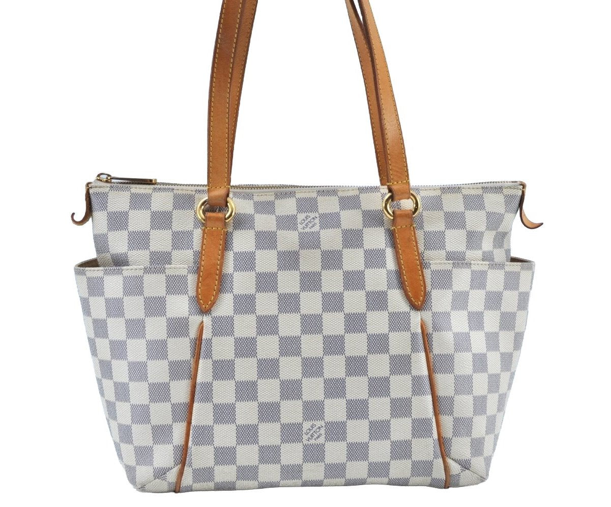 Authentic Louis Vuitton Damier Azur Totally PM Tote Bag White N41280 LV K9099
