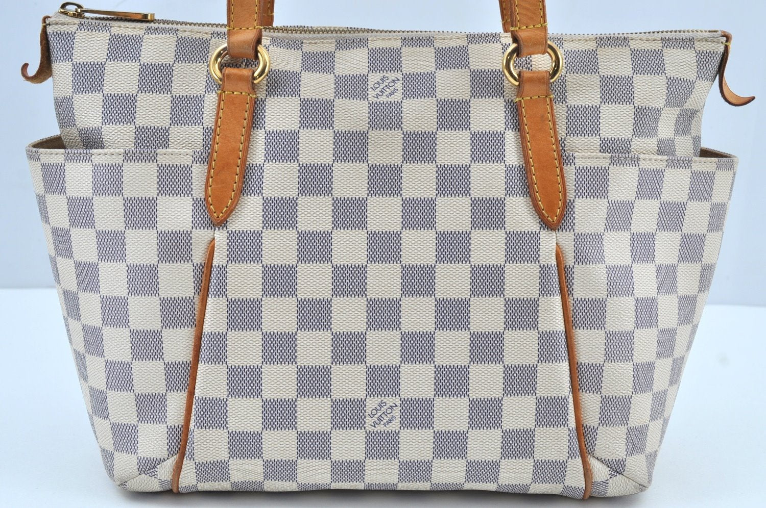 Authentic Louis Vuitton Damier Azur Totally PM Tote Bag White N41280 LV K9099