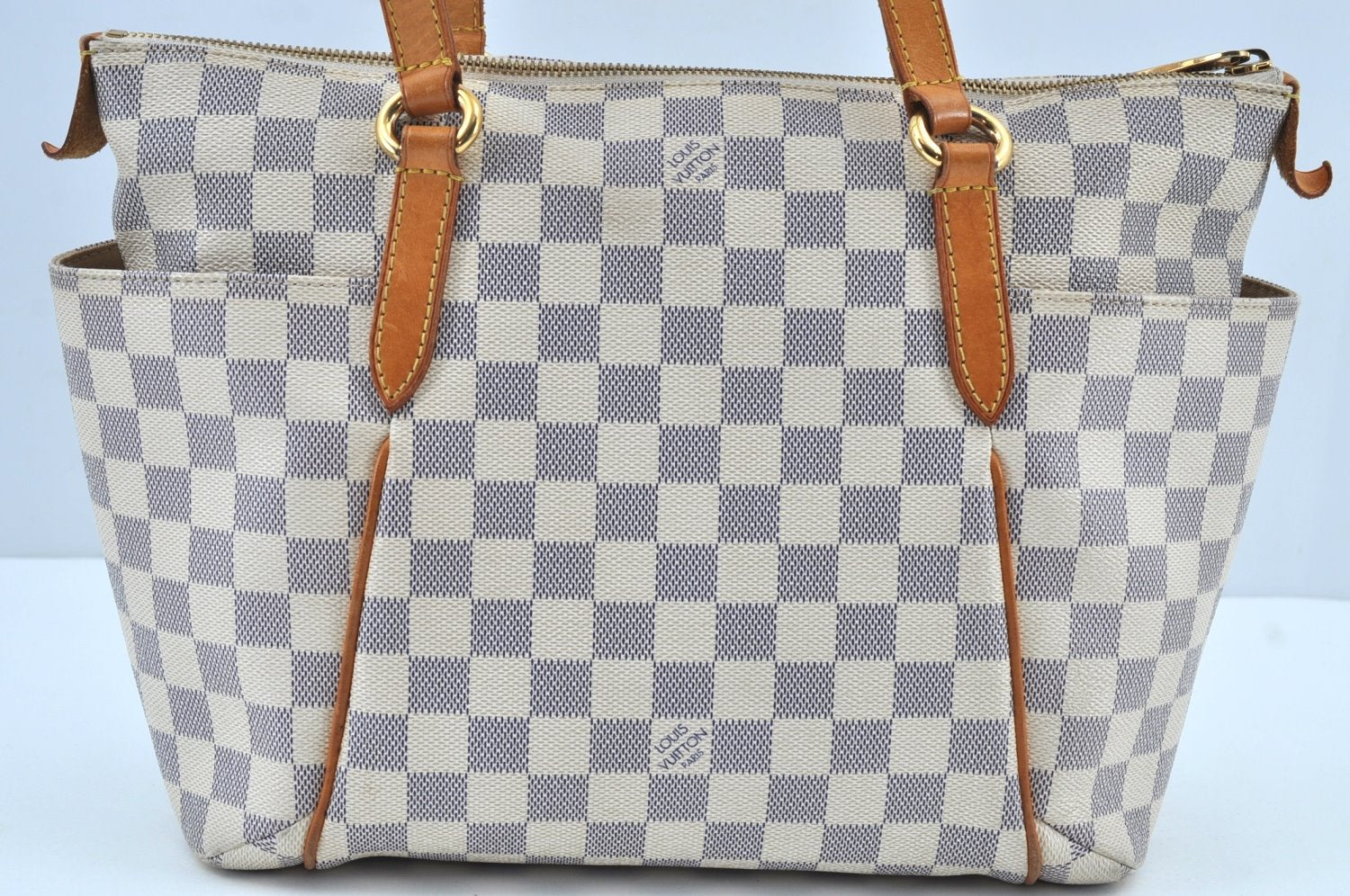 Authentic Louis Vuitton Damier Azur Totally PM Tote Bag White N41280 LV K9099