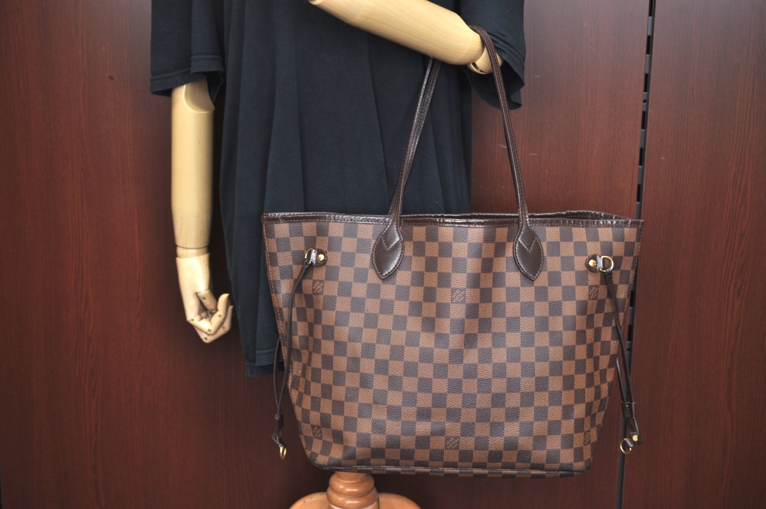 Authentic Louis Vuitton Damier Neverfull MM Shoulder Tote Bag N51105 LV K9114