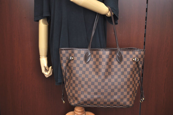 Authentic Louis Vuitton Damier Neverfull MM Shoulder Tote Bag N51105 LV K9114