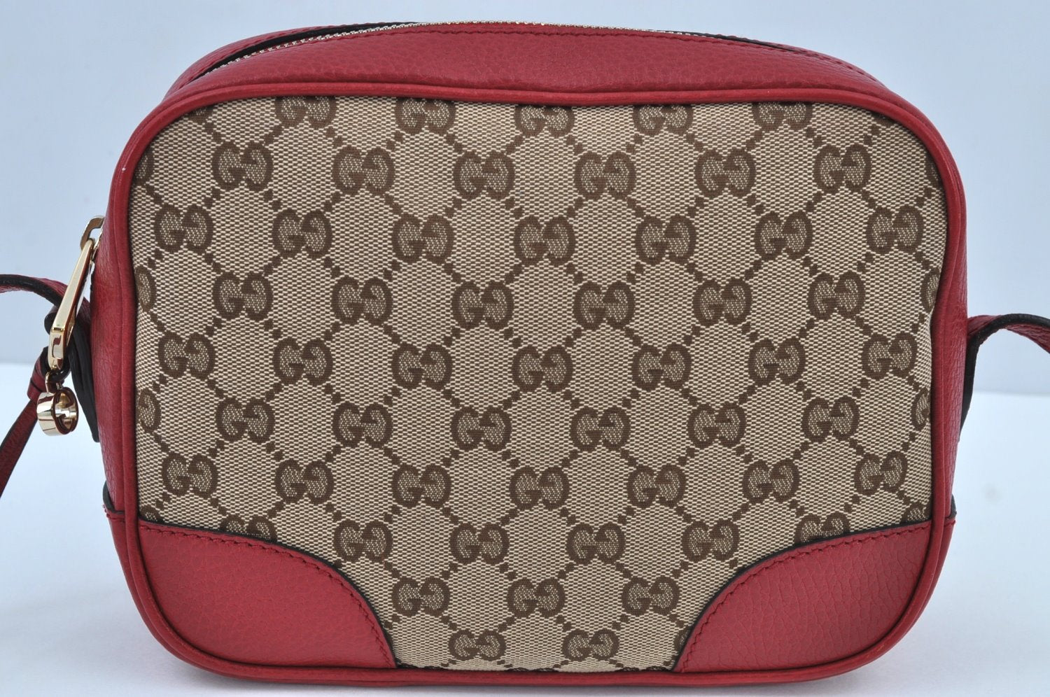 Authentic GUCCI Bree Shoulder Cross Bag GG Canvas Leather 449413 Brown Red K9128