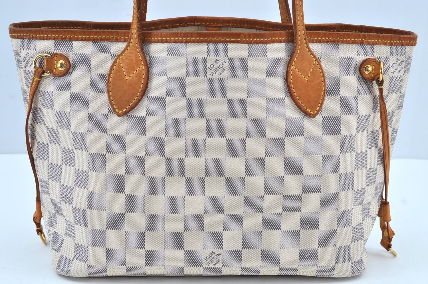 Authentic Louis Vuitton Damier Azur Neverfull PM Tote Bag N51110 LV K9133