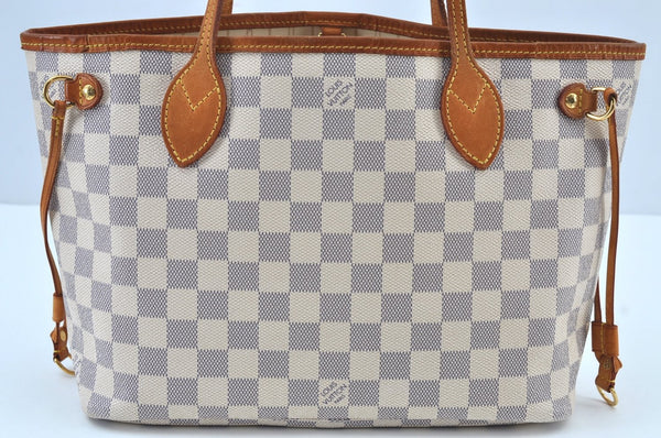 Authentic Louis Vuitton Damier Azur Neverfull PM Tote Bag N51110 LV K9133