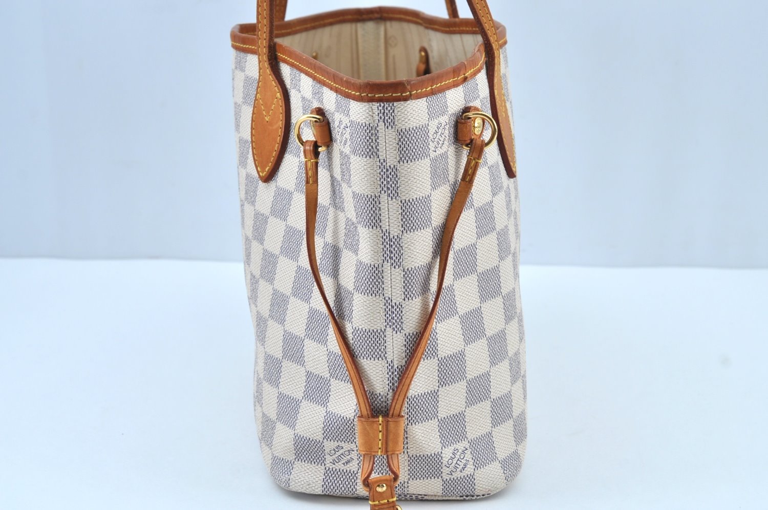 Authentic Louis Vuitton Damier Azur Neverfull PM Tote Bag N51110 LV K9133