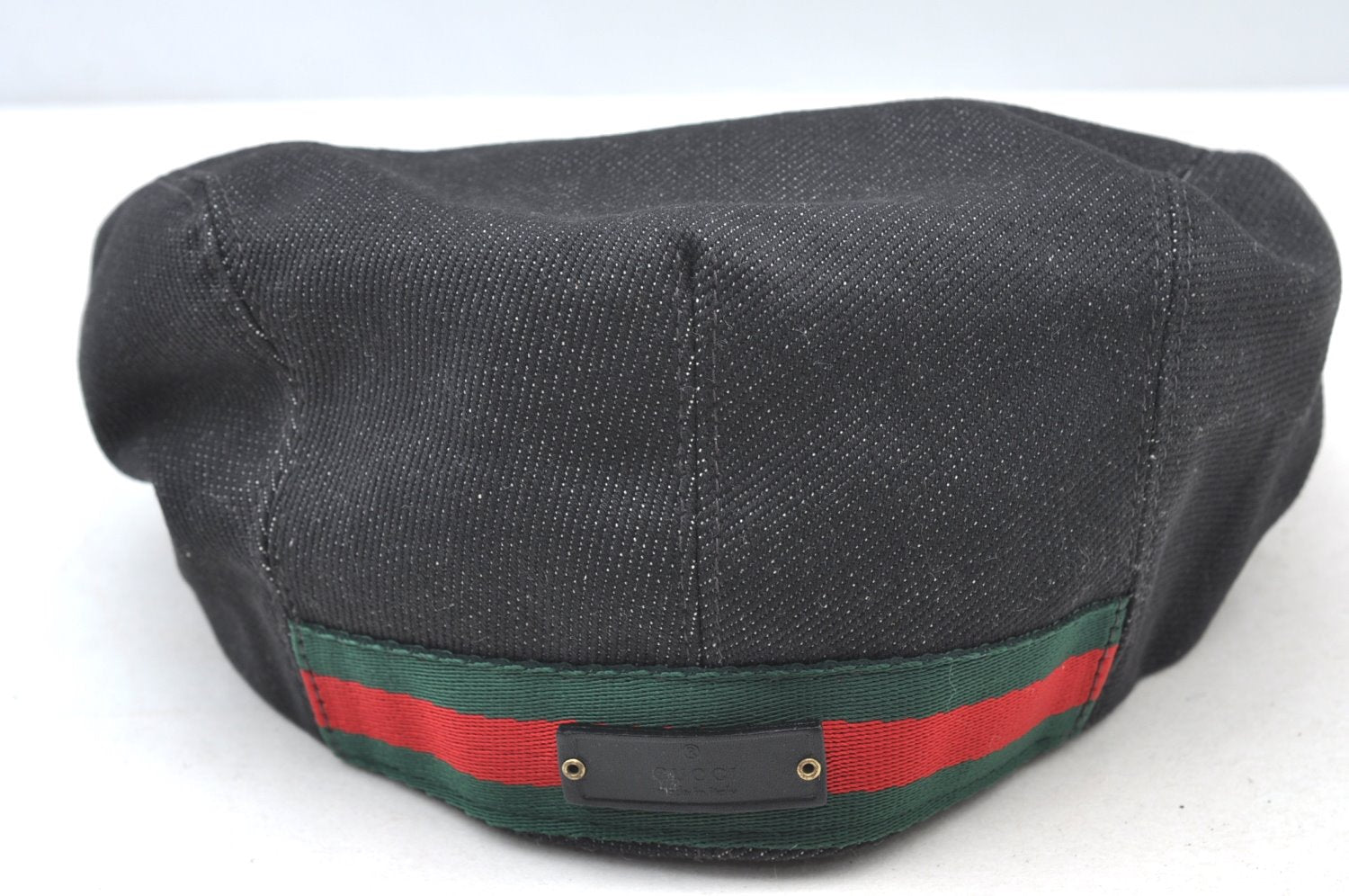 Authentic GUCCI Web Sherry Line Hunting Cap Canvas Leather Size S Black K9142