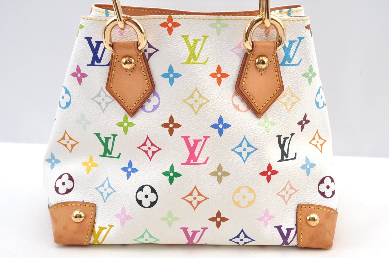 Auth Louis Vuitton Monogram Multicolor Audra Tote Hand Bag White M40047 LV K9144