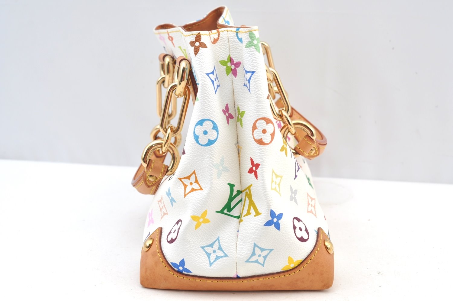 Auth Louis Vuitton Monogram Multicolor Audra Tote Hand Bag White M40047 LV K9144