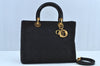 Authentic Christian Dior Lady Dior Cannage Nylon 2Way Hand Bag Black CD K9145