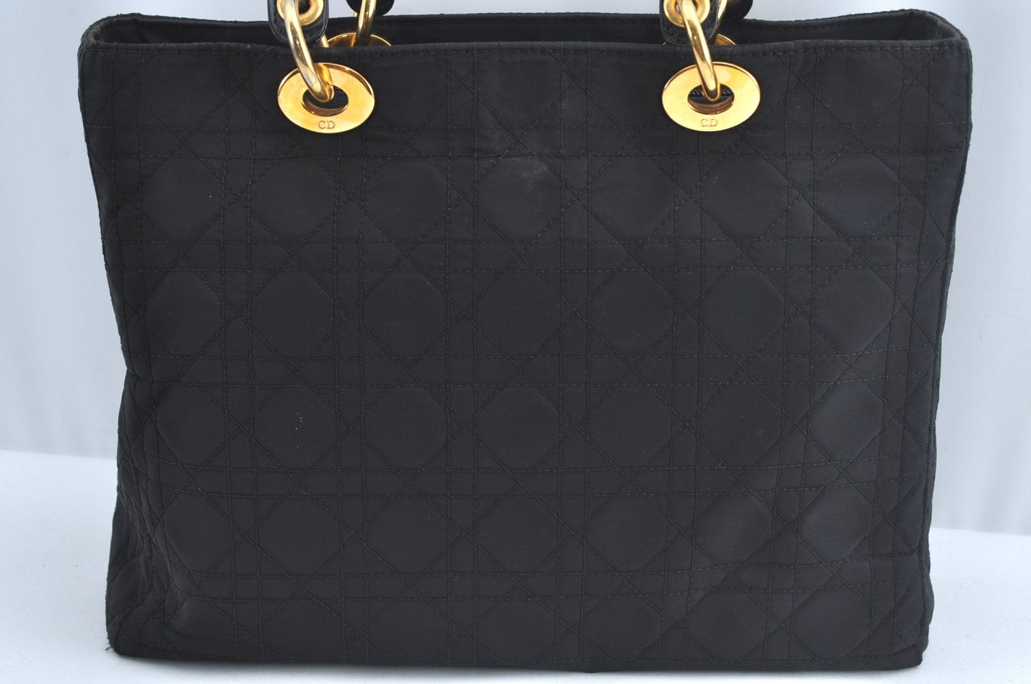 Authentic Christian Dior Lady Dior Cannage Nylon 2Way Hand Bag Black CD K9145