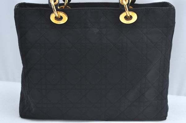 Authentic Christian Dior Lady Dior Cannage Nylon 2Way Hand Bag Black CD K9145