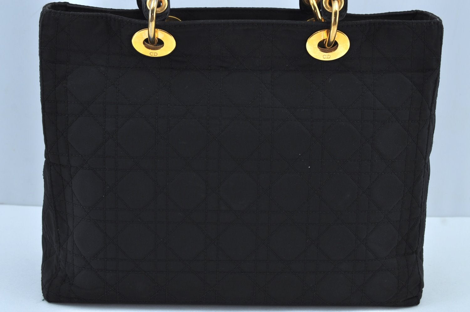 Authentic Christian Dior Lady Dior Cannage Nylon 2Way Hand Bag Black CD K9145