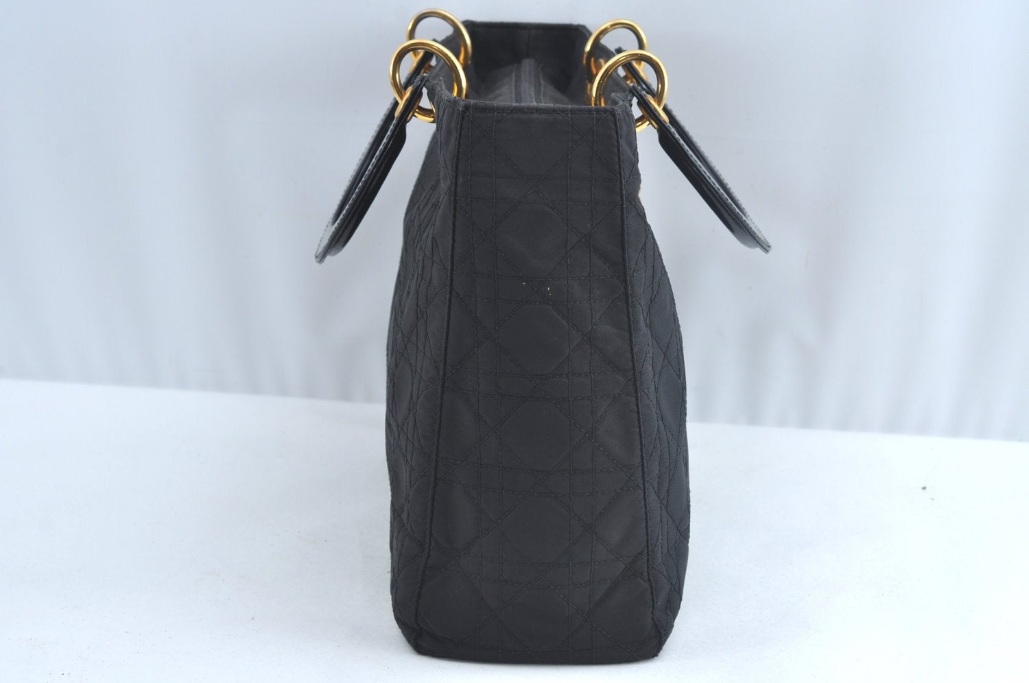 Authentic Christian Dior Lady Dior Cannage Nylon 2Way Hand Bag Black CD K9145